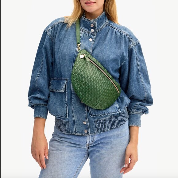 CLARE V Evergreen Woven Leather Grande Fanny Bag - Picture 2 of 7